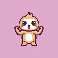 Cute strong sloth cartoon character premium vector