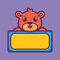 Cute teddy bear with empty board cartoon character premium vector