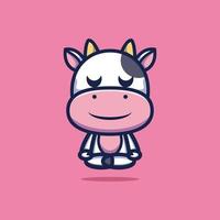 Cute cow do meditation premium vector