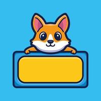 Cute fox with empty board cartoon character premium vector