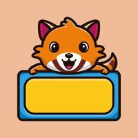 Cute raccoon with empty board cartoon character premium vector