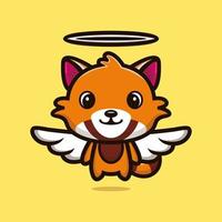 Cute raccoon angel cartoon character design premium vector