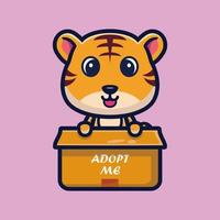 lindo tigre en caja ilustración vectorial de personaje de dibujos animados, concepto de icono animal vector premium aislado