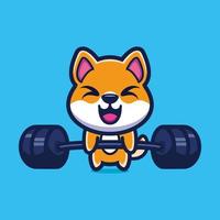 Cute illustration of dog lifting barbell cartoon character design premium vector