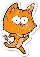 distressed sticker of a cartoon cat running vector