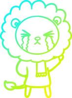 cold gradient line drawing cartoon crying lion vector