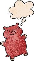 cartoon pig and thought bubble in grunge texture pattern style vector