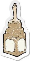 retro distressed sticker of a cartoon old whisky bottle vector