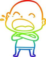 rainbow gradient line drawing cartoon shouting bald man vector