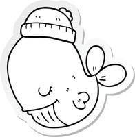 sticker of a cartoon whale wearing hat vector