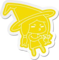 cartoon sticker of a cute witch kawaii girl vector