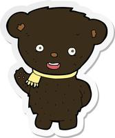 sticker of a cartoon black bear waving vector