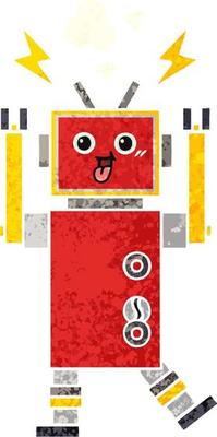 retro illustration style cartoon robot