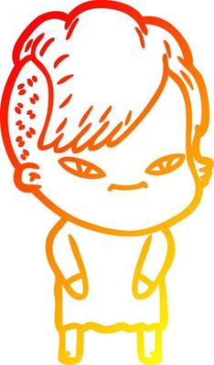 warm gradient line drawing cute cartoon girl with hipster haircut