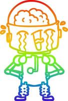rainbow gradient line drawing cartoon crying robot vector
