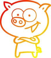 dibujo de línea de gradiente cálido dibujos animados de cerdo alegre vector