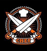 two kitchen knives and a chef hat vector