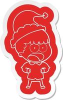 cartoon  sticker of a shocked man wearing santa hat vector