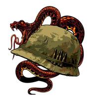 army helmet wrapped in snake vector