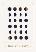 Abstract moon phases posters. Mid century lunar minimalist art decor, mystic contemporary print. Vector design