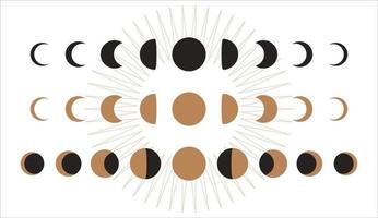 Abstract moon phases posters. Mid century lunar minimalist art decor, mystic contemporary print. Vector design