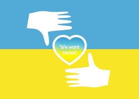 bandera de ucrania en forma de corazón con manos de apoyo. el concepto de paz en ucrania. ilustración vectorial aislado sobre fondo blanco vector