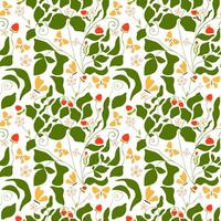 frutas de patrones sin fisuras. fresa, mariposas y flores. fondo vintage romántico para textiles, telas, papel decorativo. vector