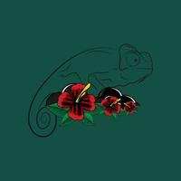 chameleon is stepping on a flower vector