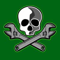 chrome wrench and skull head vector