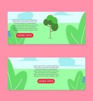 Beautiful Tree in A Floral Garden Flat Illustration Banner Set Design Template vector