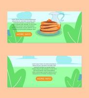 A Plate of Pancakes and A Jar of Maple Syrup Flat Illustration Banner Set Design Template vector