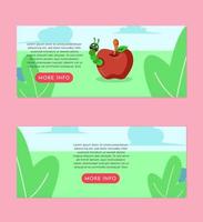 plantilla de diseño de conjunto de banner de ilustración plana de manzana con gusano vector