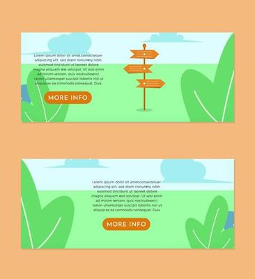 Wooden Direction Board Flat Illustration Banner Set Template Design