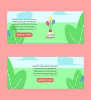 Books with An Apple and Balloons Flat Illustration Banner Set Design Template vector