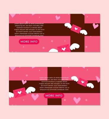 Cute Pink Box with Love Letters and Loves Banner Set Design Template