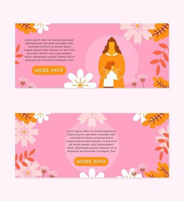 Lovely Mother and Daughter Illustration on Floral Background Banner Set Template Design