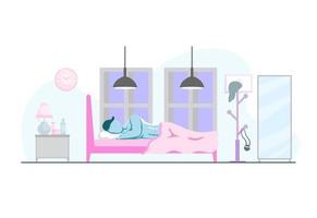 Shirtless Muscular Man Sleeping or Napping in An Aesthetic Minimalist Bedroom vector