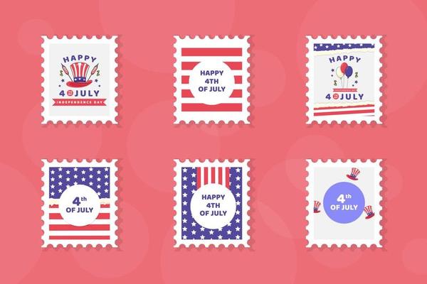 4th of July Happy Independence Day Stamps Flat Style Collection Vector Design