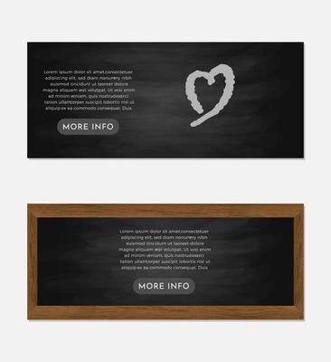 Blackboard Background Chalkboard with Heart Stroke and Wooden Frame Banner Set Design Template