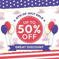 4th of July Happy Independence Day Sale 50 Percent Off Great Discount Vector Design