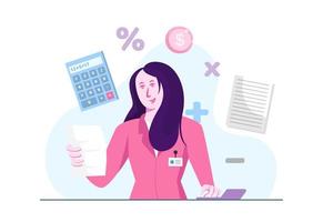 Accountant Lady Counting with Documents and Mathematical Symbol Illustration Concept vector