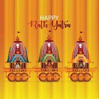 Happy jagannath rath yatra celebration background with vector illustration of lord  jagannath balabhadra and subhadra