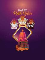 Happy jagannath rath yatra celebration background with vector illustration of lord  jagannath balabhadra and subhadra