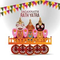 Happy jagannath rath yatra celebration background with vector illustration of lord  jagannath balabhadra and subhadra