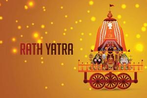 Jagannath rath yatra celebration design with lord happy rath yatra jagannath balabhadra and subhadra on beautiful chariot vector