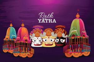 Happy jagannath rath yatra celebration background with vector illustration of lord  jagannath balabhadra and subhadra