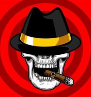 calavera con sombrero fumando espalda roja... vector