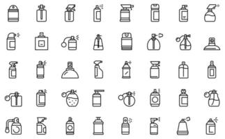 Spray bottle icons set, outline style vector