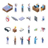 Sleep problems icons set, isometric style vector