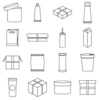 conjunto de iconos de embalaje, estilo de esquema vector